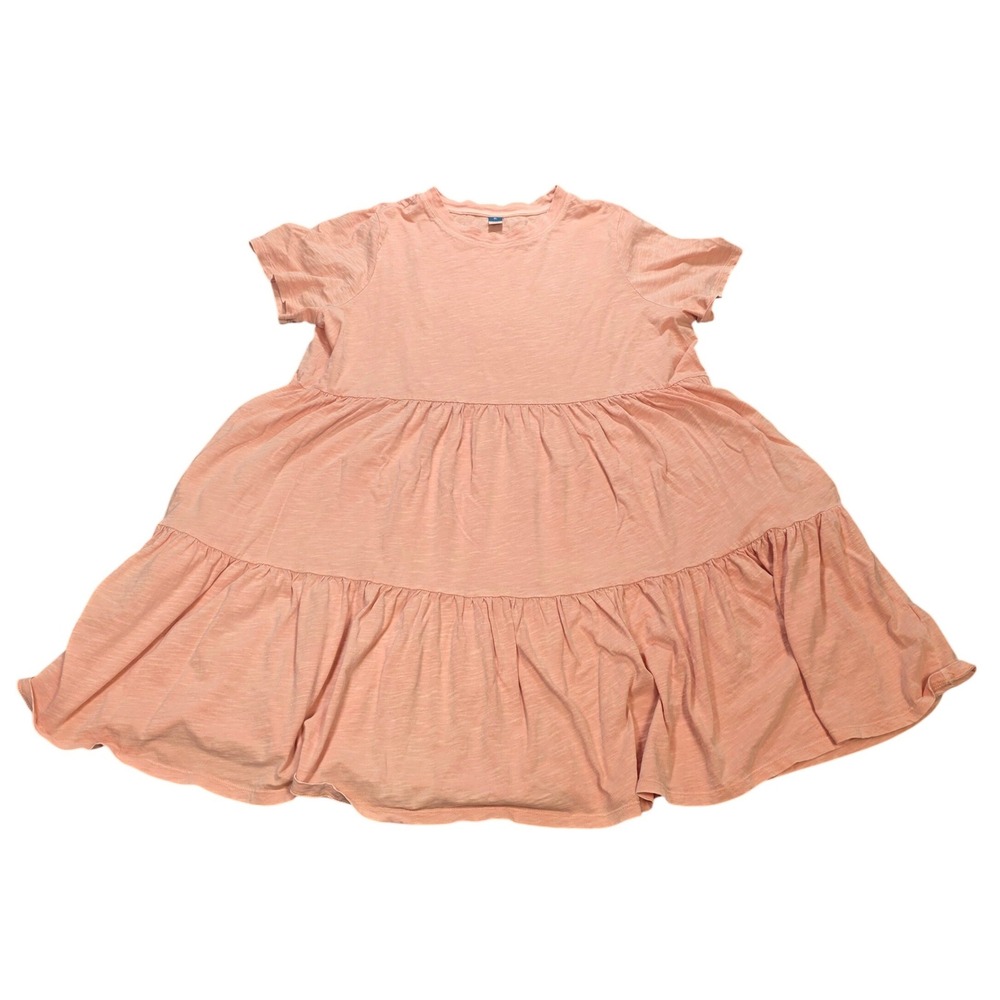 Old Navy Tiered Babydoll Dress Women's Size XL Peach Pink Slub Knit Short Sleeve